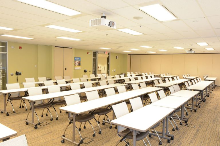 A view from the left hand side at the front of the conference centre east central in a classroom configuration